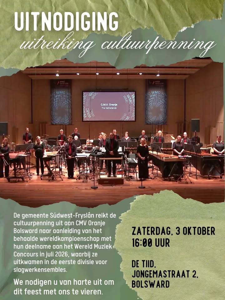 Morgen vieren we feest! 🎉 Morgen ontvangt CMV Oranje Bolsward de Cultuurpenning van de gemeente…